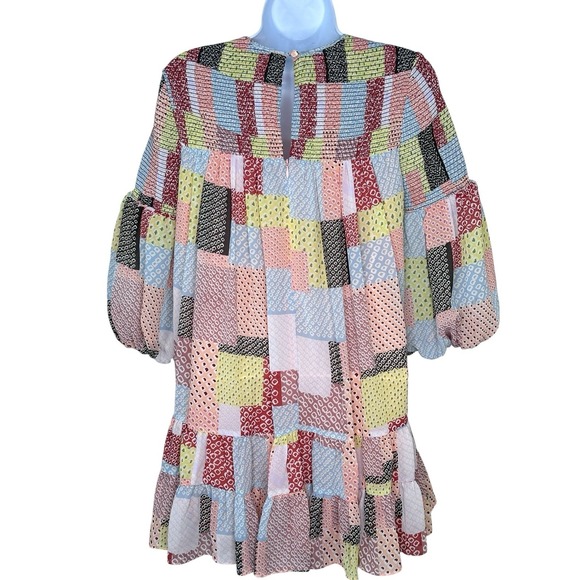 Cinq A Sept Smocked Patchwork Rika Swing Dress Whimsey Babydoll 00 XS X-Small - Picture 3 of 10